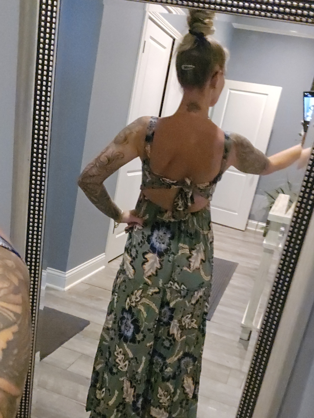 O'Neill Olive Green Floral Backless Maxi Dress